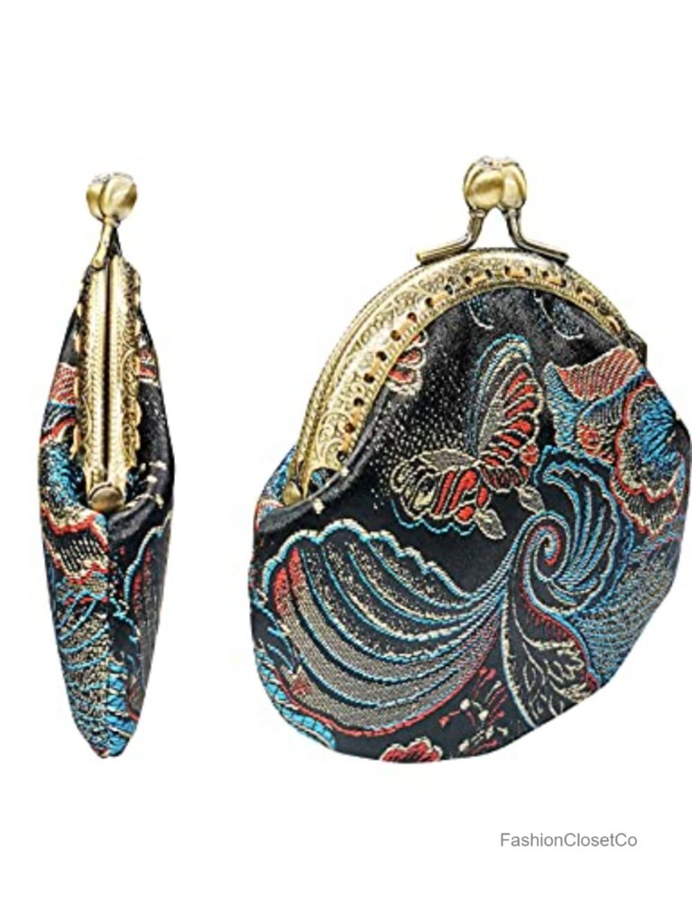 Vintage Kiss-lock Coin Purse Wallet with Butterfly Floral Pattern - Picture 3 of 5